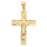 14K Yellow Gold Filigree Scroll Crucifix Pendant on white background - Italian Fashions