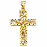 14K Yellow Gold Fancy Crucifix Pendant on white background - Italian Fashions