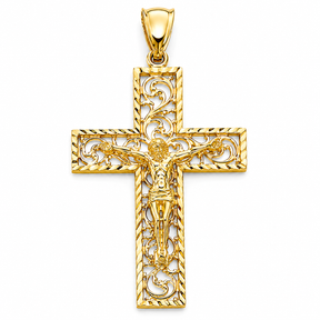 14K Yellow Gold Fancy Crucifix Pendant on white background - Italian Fashions