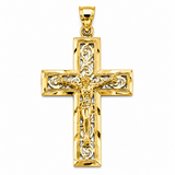 14K Yellow Gold Beveled Filigree Crucifix Pendant, large — Italian Fashions
