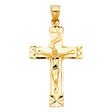 14K Yellow Gold Starburst INRI Crucifix Pendant on white background - Italian Fashions