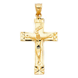 14K Yellow Gold Starburst INRI Crucifix Pendant on white background - Italian Fashions