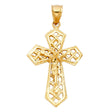 14K Yellow Gold Lattice Gothic Crucifix Pendant on white background - Italian Fashions