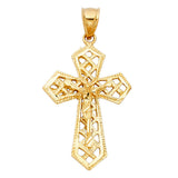 14K Yellow Gold Lattice Gothic Crucifix Pendant on white background - Italian Fashions