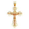 14K Two-Tone Gold Beaded Filigree Crucifix Pendant on white background - Italian Fashions