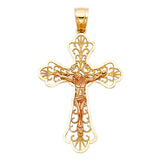14K Two-Tone Gold Beaded Filigree Crucifix Pendant on white background - Italian Fashions