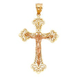 14K Two-Tone Gold Gothic Fleur Crucifix Pendant on white background - Italian Fashions