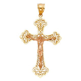 14K Two-Tone Gold Gothic Fleur Crucifix Pendant on white background - Italian Fashions