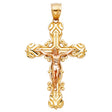 14K Two-Tone Gold Baroque Scroll Crucifix Pendant on white background - Italian Fashions