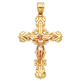 14K Two-Tone Gold Baroque Scroll Crucifix Pendant on white background - Italian Fashions