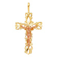 14K Two-Tone Gold Foliate Openwork Crucifix Pendant on white background - Italian Fashions