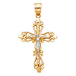 14K Two-Tone Gold Budded Fleur Crucifix Pendant on white background - Italian Fashions