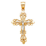 14K Two-Tone Gold Budded Fleur Crucifix Pendant on white background - Italian Fashions