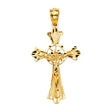 14K Yellow Gold Wheel Medallion Crucifix Pendant on white background - Italian Fashions