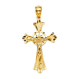 14K Yellow Gold Wheel Medallion Crucifix Pendant on white background - Italian Fashions