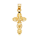 14K Yellow Gold Scrollwork Crucifix Pendant on white background - Italian Fashions