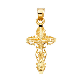14K Yellow Gold Scrollwork Crucifix Pendant on white background - Italian Fashions
