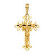 14K Yellow Gold Gothic Fretwork Crucifix Pendant on white background - Italian Fashions