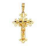 14K Yellow Gold Gothic Fretwork Crucifix Pendant on white background - Italian Fashions