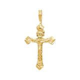 14K Yellow Gold Flared INRI Crucifix Pendant on white background - Italian Fashions