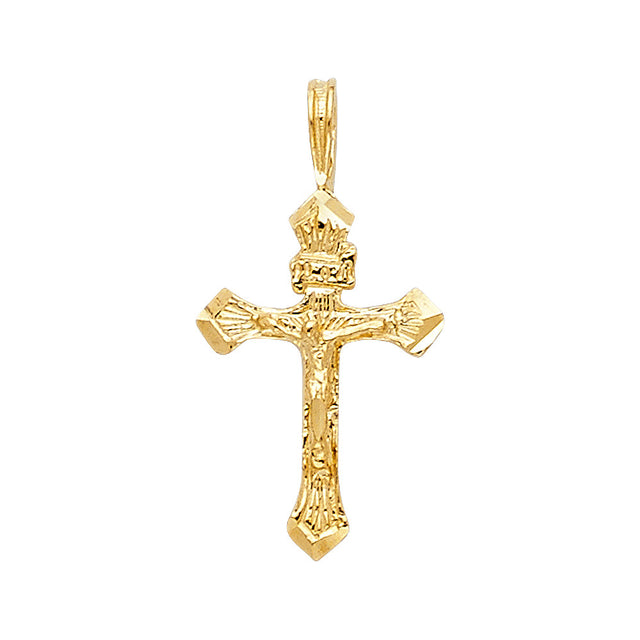 14K Yellow Gold Flared INRI Crucifix Pendant on white background - Italian Fashions