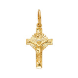 14K Yellow Gold Sunburst Ray Crucifix Pendant on white background - Italian Fashions