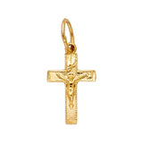 14K Yellow Gold Beaded Border Crucifix Pendant on white background - Italian Fashions
