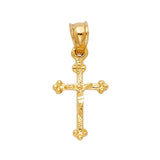 14K Yellow Gold Budded Trefoil Crucifix Pendant on white background - Italian Fashions