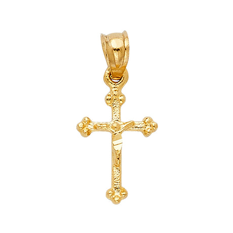 14K Yellow Gold Budded Trefoil Crucifix Pendant on white background - Italian Fashions