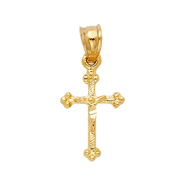 14K Yellow Gold Budded Trefoil Crucifix Pendant on white background - Italian Fashions