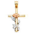 14K Tricolor Gold Rose-Wrapped Crucifix Pendant