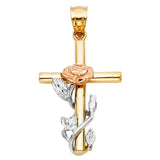 14K Tricolor Gold Rose-Wrapped Crucifix Pendant