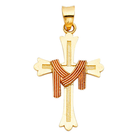 14K Two-Tone Gold Draped Shroud Cross Pendant on white background - Italian Fashions