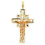 14K Two-Tone Gold Laurel Frame Crucifix Pendant on white background - Italian Fashions