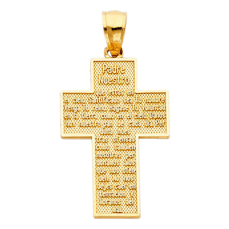 14K Yellow Gold Padre Nuestro Cross Pendant, medium — Italian Fashions