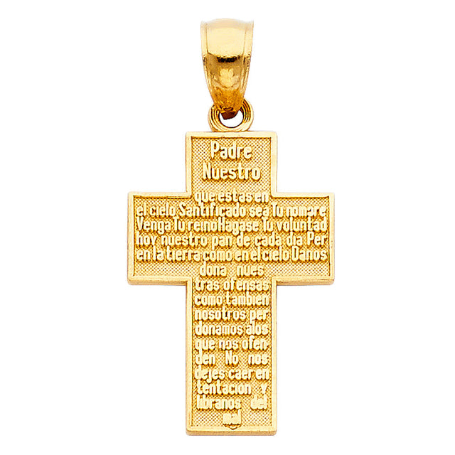 14K Yellow Gold Padre Nuestro Cross Pendant, small — Italian Fashions