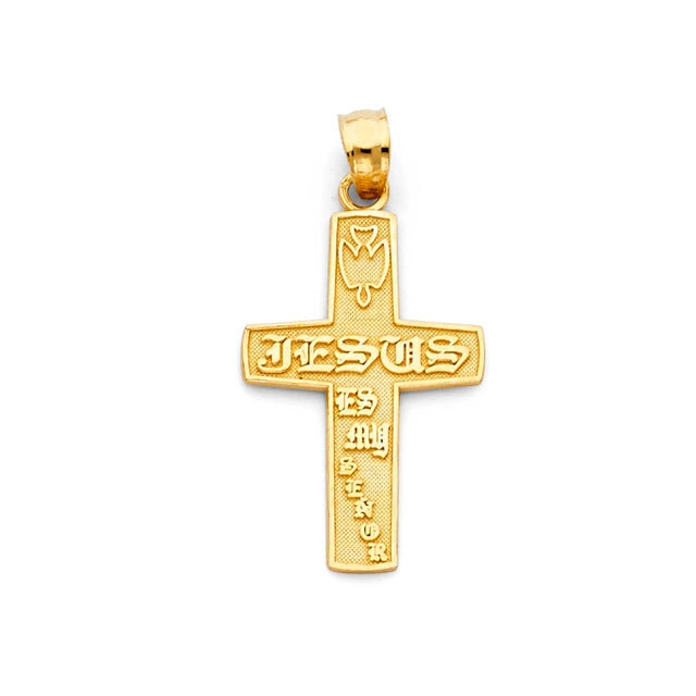 14K Yellow Gold Jesus Es Mi Senor Cross Pendant, small — Italian Fashions
