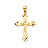 14K Yellow Gold Flared-End Engraved Cross Pendant