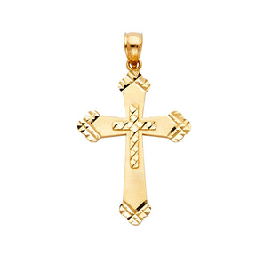 14K Yellow Gold Flared-End Engraved Cross Pendant