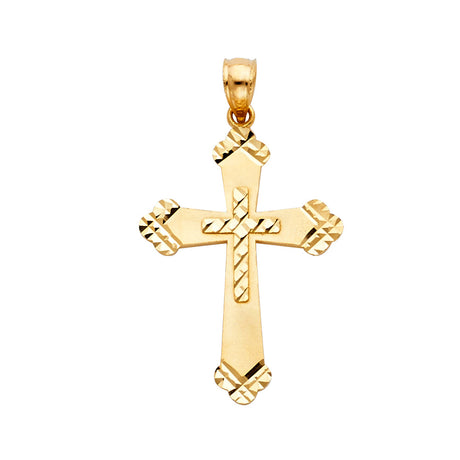 14K Yellow Gold Flared-End Engraved Cross Pendant