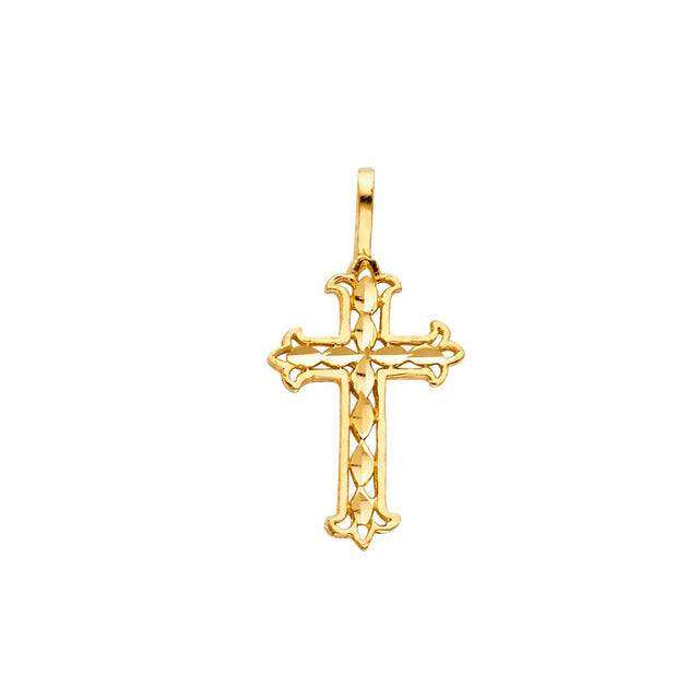 14K Yellow Gold Tiny Ornate Cross Pendant