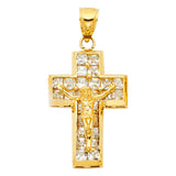 14K Yellow Gold Stone-Accented Framed Crucifix Pendant