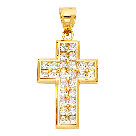 14K Yellow Gold Large Stone-Set Cross Pendant