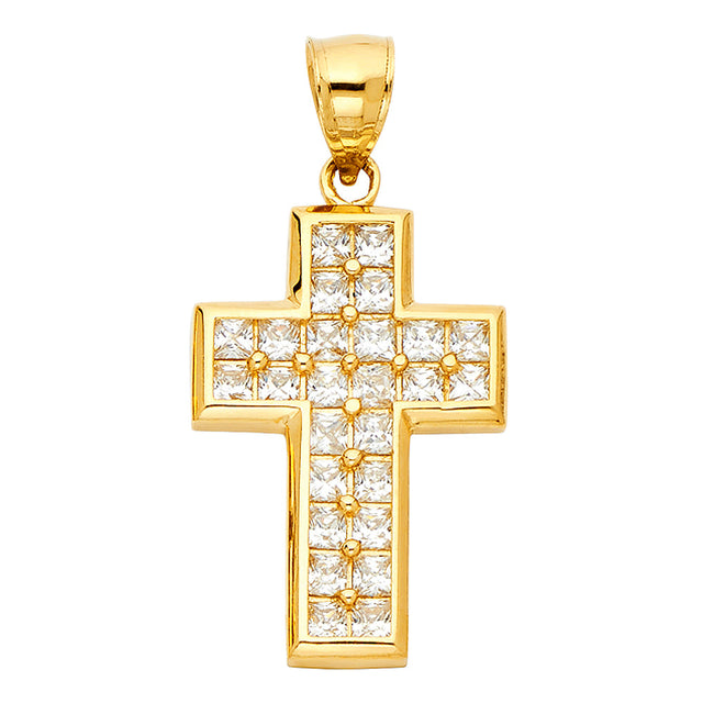 14K Yellow Gold Large Stone-Set Cross Pendant