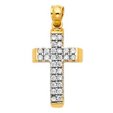 14K Two-Tone Gold Half-Set Cross Pendant