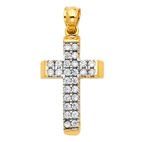 14K Two-Tone Gold Half-Set Cross Pendant