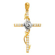 14K Two-Tone Gold Rose Cross Pendant