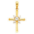 14K Yellow Gold Starburst Center Cross Pendant