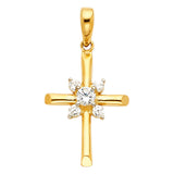 14K Yellow Gold Starburst Center Cross Pendant