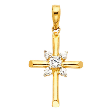 14K Yellow Gold Starburst Center Cross Pendant